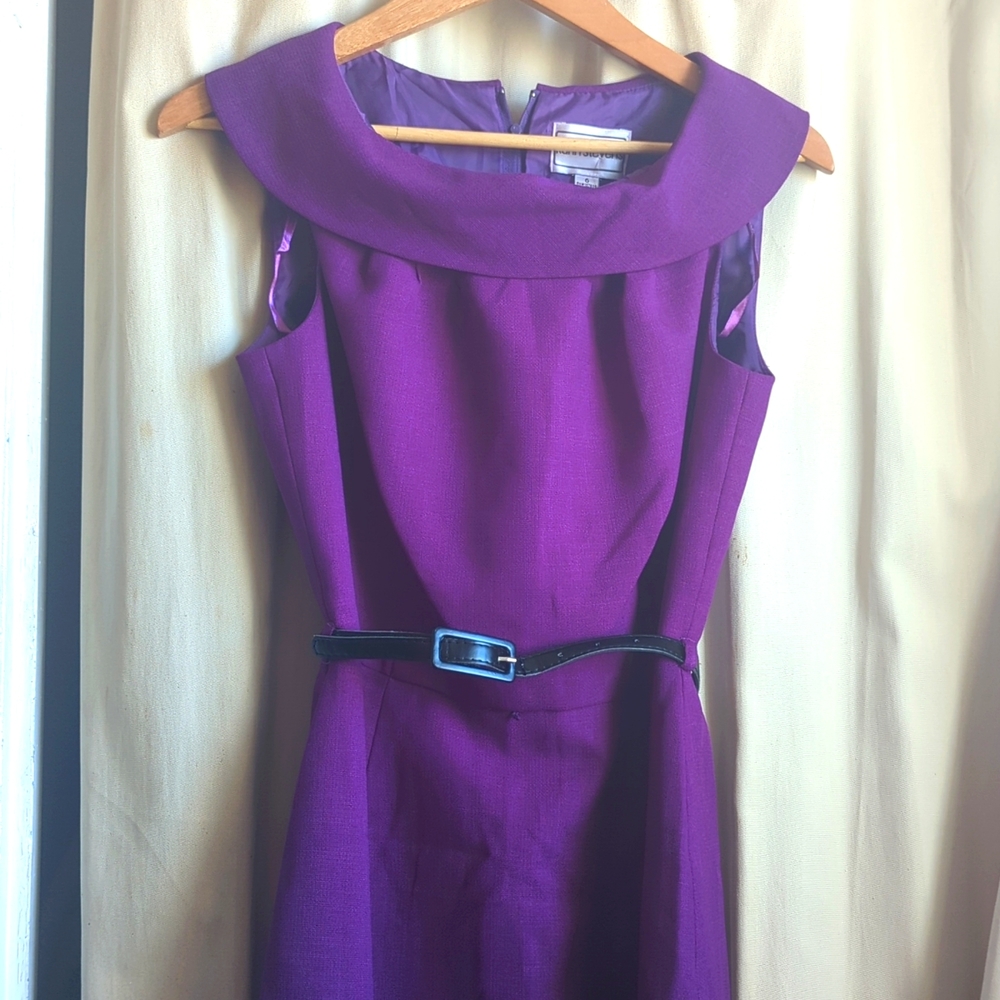 Vibrant Violet Purple Dress, size 6,sleeveless, belted, knee to mid calf length